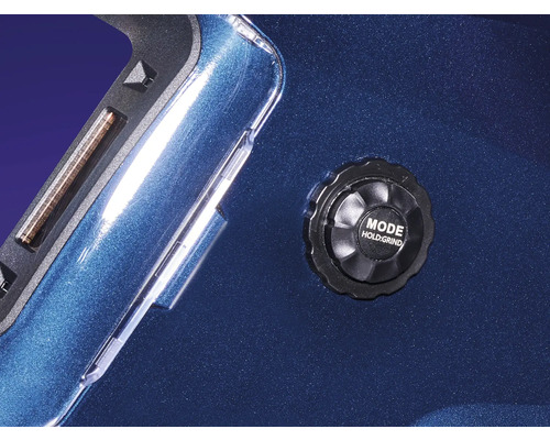 Detailansicht eines Schalters für eine Werkzeugmaschine mit den Optionen Modus, Halten und Schleifen