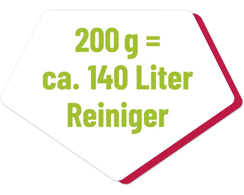 Symbol: 200 Gramm ergeben circa 140 Liter Reiniger