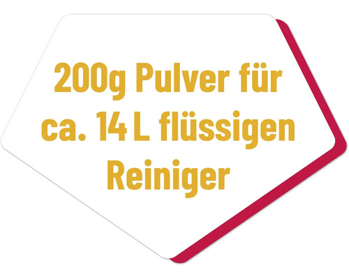 Symbol: 200 g Pulver für circa 14 Liter flüssigen Reiniger