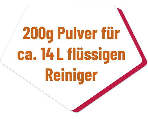 200 grams of powder for approximately 14 liters of liquid cleaner