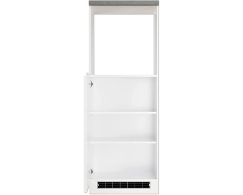 Weißer Badezimmerschrank mit offenem Regal und Luftschlitzen