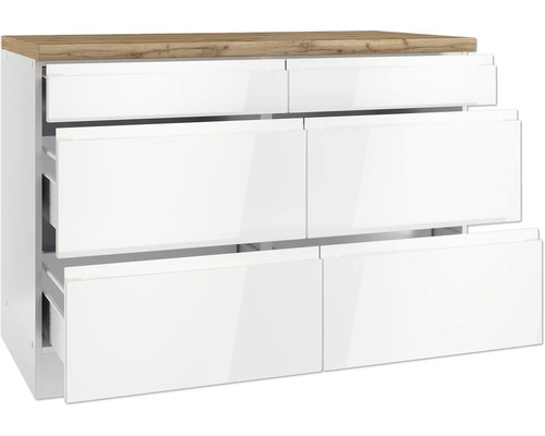 Kommode mit sechs Schubladen und Holzplatte