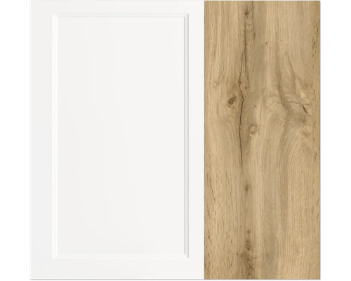 Küchenfront in Weiss und Holzoptik