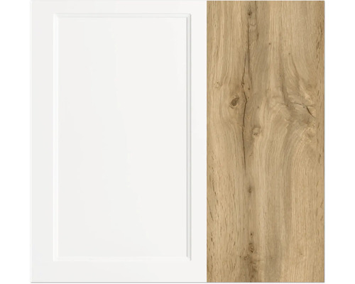 Küchenfront in Weiß und Holzoptik