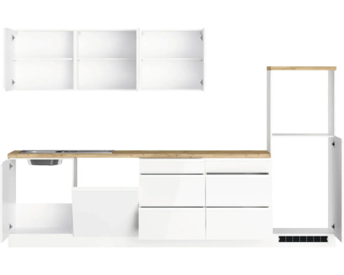 Küchenzeile mit Spüle, Schubladen und Schränken