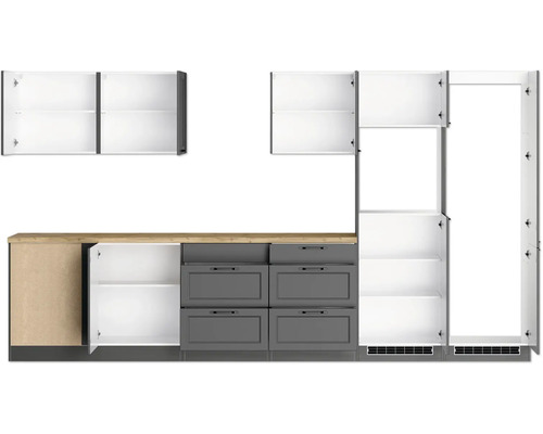 Küchenzeile mit Hängeschränken, Unterschränken und Schubladen