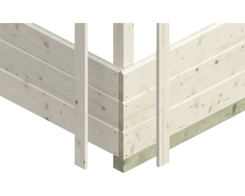 Detailansicht einer Gartenhauswand aus Holz