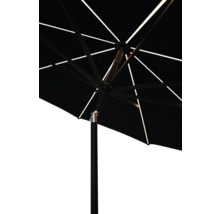 Mittelstockschirm SOLUNA Luneau mit LED Beleuchtung Ø 300 cm schwarz mit UV-Schutz 80, wasserabweisende Polyesterbespannung, leichte Aufspannung per Kurbel