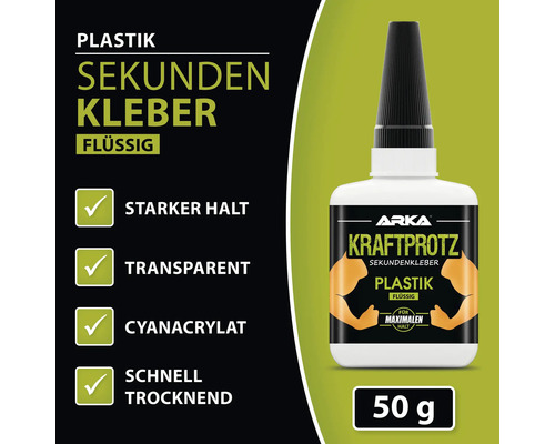 Flüssiger Sekundenkleber für Kunststoff, 50 Gramm