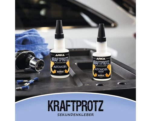Zwei Flaschen Kraftprotz Sekundenkleber für Automobile