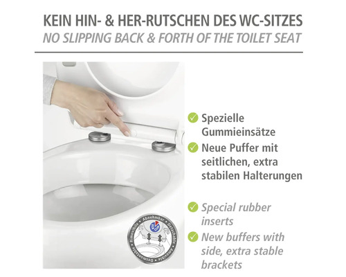 Detailansicht eines WC-Sitzes mit Gummi-Einsätzen und stabilen Halterungen