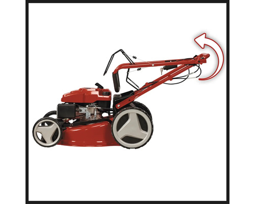 Roter Rasenmäher mit klappbarem Griff