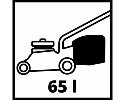 Symbol für Rasenmäher mit 65 Liter Fangkorbvolumen