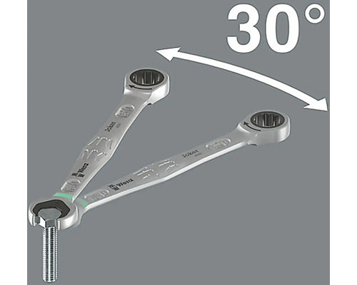 Darstellung eines Maulschlüssels mit Ratschenfunktion und 30 Grad Drehwinkel