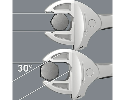 Verstellbarer Schraubenschlüssel im Einsatz mit 30 Grad Winkelversatz