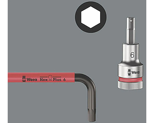 Wera Logo, Sechskantprofil, Innensechskantschlüssel und Steckschlüsseleinsatz