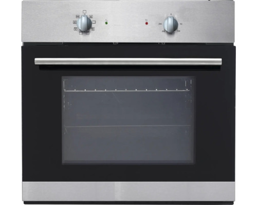 Edelstahl Einbaubackofen mit Glastür und Bedienknöpfen