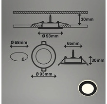 Technische Zeichnung einer runden Einbauleuchte mit Maßangaben