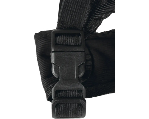 Schwarzer Kunststoffverschluss an einem Gurt