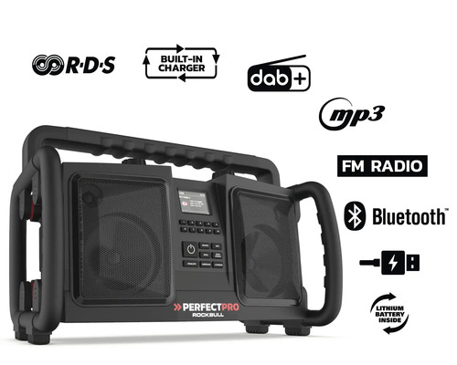Perfectpro Rockbull Baustellenradio mit Bluetooth, FM Radio, DAB plus, MP3 und eingebautem Ladegerät