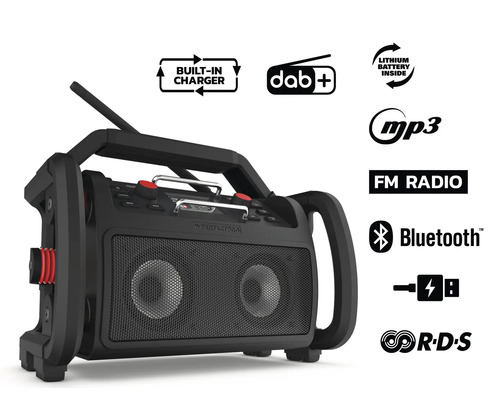 Baustellenradio mit DAB plus, FM Radio, Bluetooth und MP3 Wiedergabe