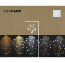 Darstellung verschiedener Lichtfarben: bernsteinfarben, warmweiß, kaltweiß, mehrfarbig und softe Mehrfarben.