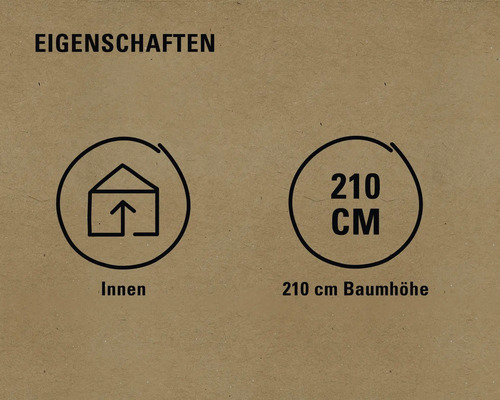 Innenbereich und 210 Zentimeter Baumhöhe Eigenschaften