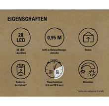 LED Drahtlichterkette Lafiora 0,95 m + 0,5 m Zuleitung 20 LEDs Lichtfarbe warmweiß