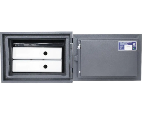 Geöffneter Tresor mit zwei Schubladen