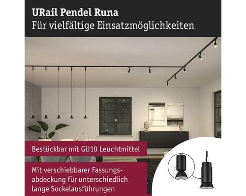URail Pendelleuchte Runa im Wohnraum mit flexiblen Einsatzmöglichkeiten und GU10 Leuchtmittel