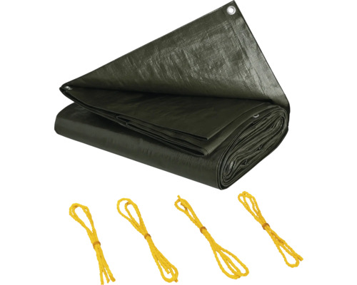 Plane aus Kunststoff mit Ösen und Befestigungsseilen