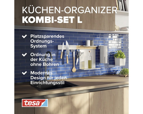 Küchenorganizer Kombi-Set L an einer Küchenwand mit Utensilien