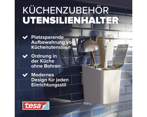 Küchenutensilienhalter zur Wandmontage mit Tesa Logo