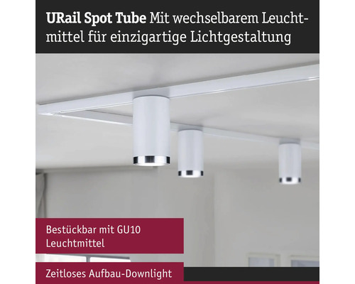 URail Spot Tube mit drei Strahlern an einer Schiene zur Deckenmontage