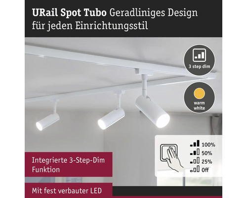 URail Spot Tubo Leuchte mit 3-Stufen-Dimmer und warmweißem Licht