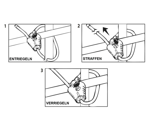 Anleitung zum Entriegeln, Spannen und Verriegeln