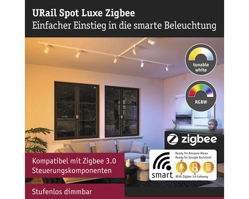 URail Spot Luxe Zigbee Beleuchtungssystem im Wohnzimmer.