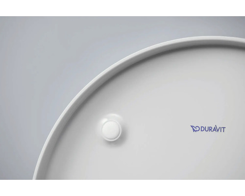 Detailansicht eines weißen Keramikwaschbeckens mit Duravit Logo