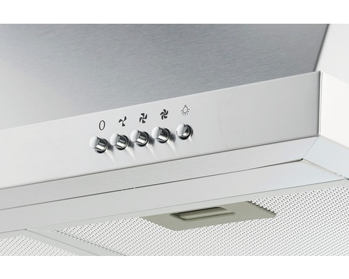 Detailansicht einer Dunstabzugshaube mit Bedienelementen