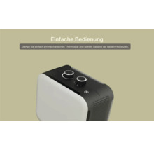 Nahansicht eines Heizgeräts mit zwei Drehreglern zur einfachen Bedienung.