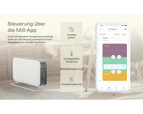 Mill Heizkörper mit App Steuerung zur Temperaturplanung und Energieeinsparung
