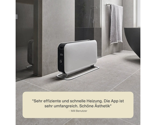 Weißer Konvektionsheizer der Marke Mill im Badezimmer