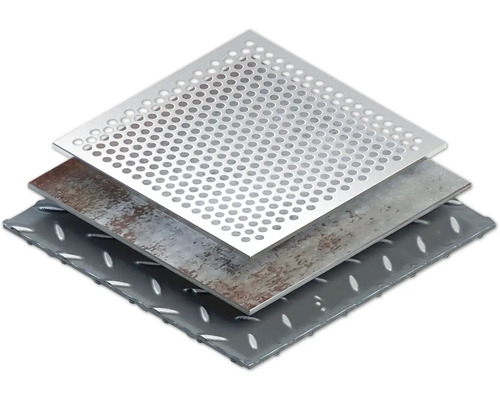 Abbildung von gelochtem Blech, Stahlblech und Riffelblech