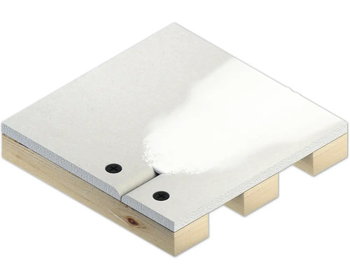 Detailaufnahme einer Gipskartonplattenkonstruktion auf einer Holzunterkonstruktion, verbunden mit Schrauben.