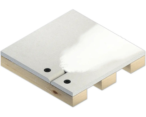 Detailansicht von Trockenbauplatten befestigt auf einer Holzunterkonstruktion mit Schrauben.