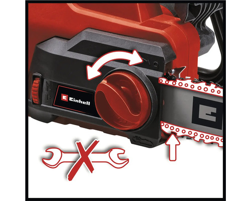 Einhandkettensäge mit Werkzeugloser Kettenspannung und Einhell Logo