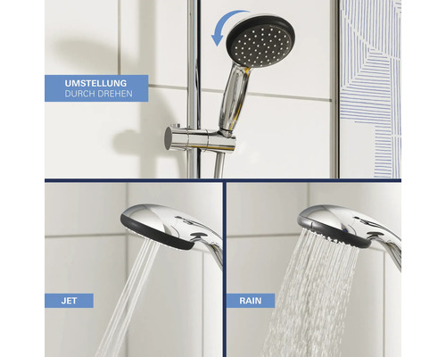 Brausekopf mit Strahlartenverstellung durch Drehen