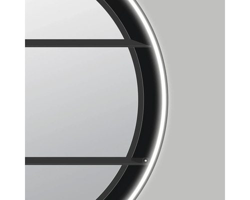 Runder LED Wandspiegel mit Ablage