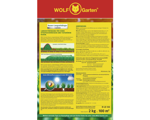 Wolf Garten Rasen Langzeitdünger Super für strapazierfähigen und tiefgrünen Rasen, 2 Kilogramm für 100 Quadratmeter