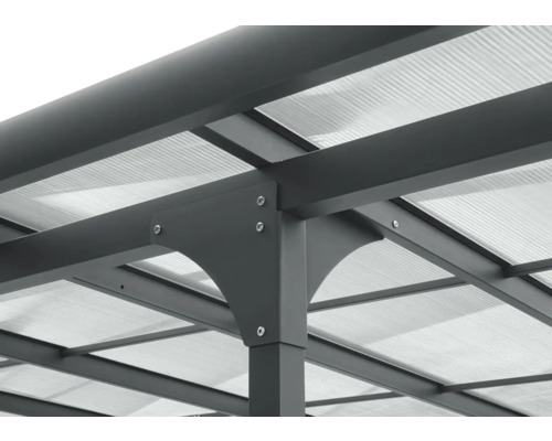 Detailansicht eines Pavillons mit Polycarbonatplatten